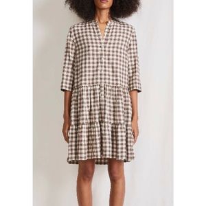 Apiece Apart Size M • Tiered Shirt Dress Checkered Fall Winter Beige White